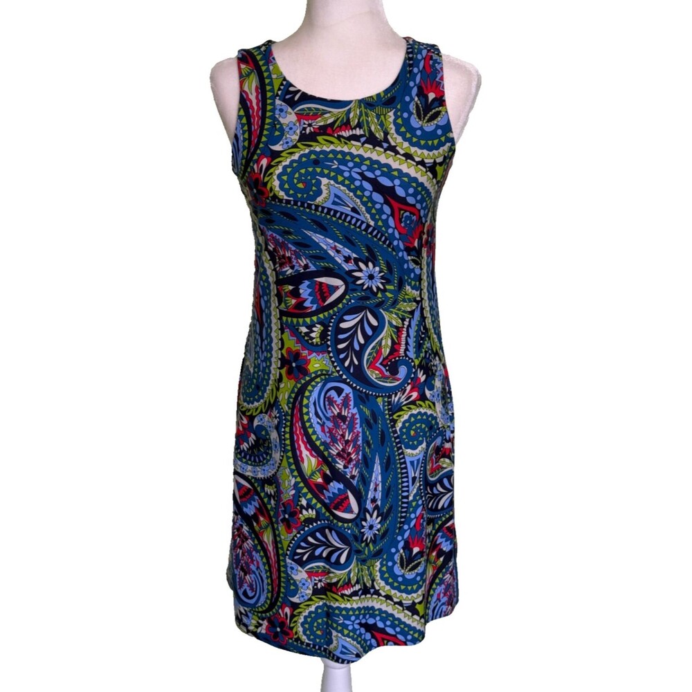 Women's Psychedelic Paisley Sleeveless Shift Dress‎ Dopamine Bohemian Size XS